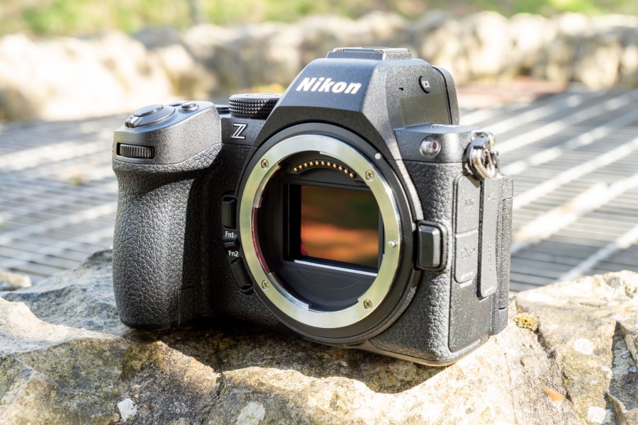 The Nikon Z5 II without a lens to show the full-frame sensor