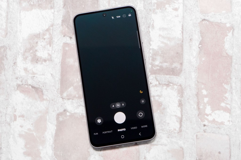 The Samsung Galaxy A56 with the native camera app displayed on screen