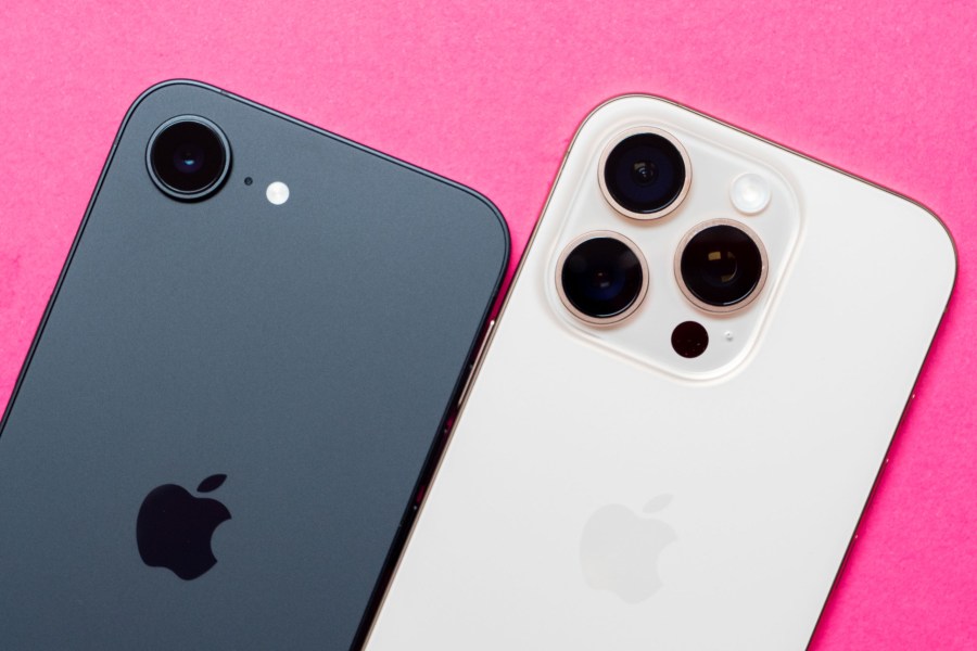 The iPhone 16e next to the iPhone 16 Pro