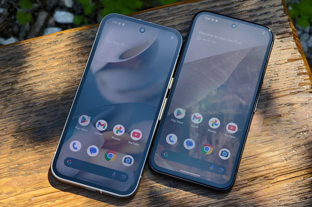 Google Pixel 9a (left), Pixel 8a (right), the screen is bigger on the 9a. Photo JW