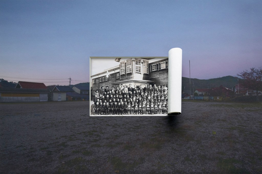 Several elementary schools in the mountainous areas of the San-in region are scheduled for consolidation shortly after their 150th anniversary. The number of students, which were once more than 100, has drastically reduced to only a few students per grade. The town's population has decreased by half since Japan's rapid economic growth period, as young people have been moving to the cities. This photograph is combined with an archival image provided by Hiromu Saeki.