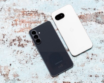 The Samsung Galaxy A56 (left) next to the Google Pixel 9a