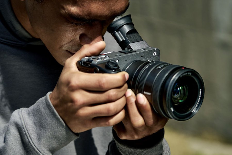 Sony FX2 in use with tilting viewfinder