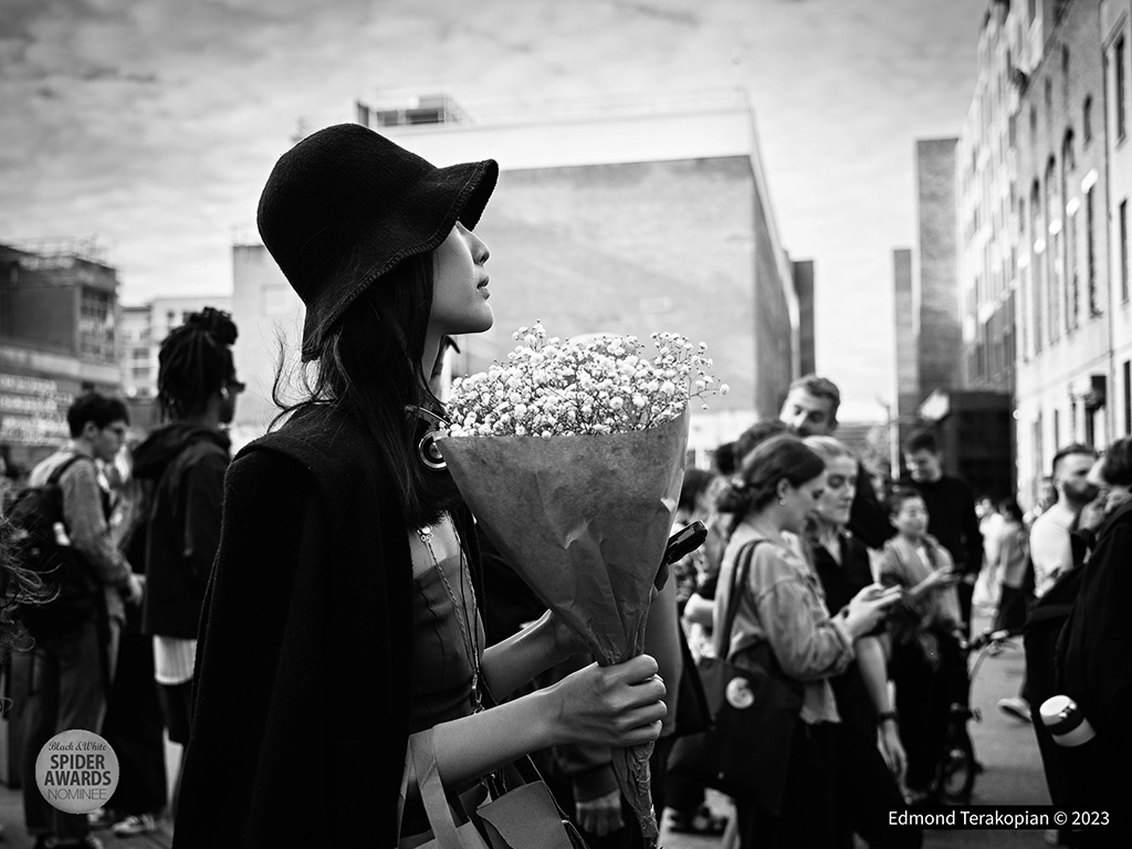 woman holding a bouquet of flowers