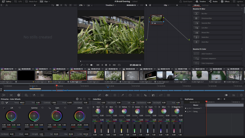 Screenshot of Blackmagic Resolve 20 editing interface showing colour wheels