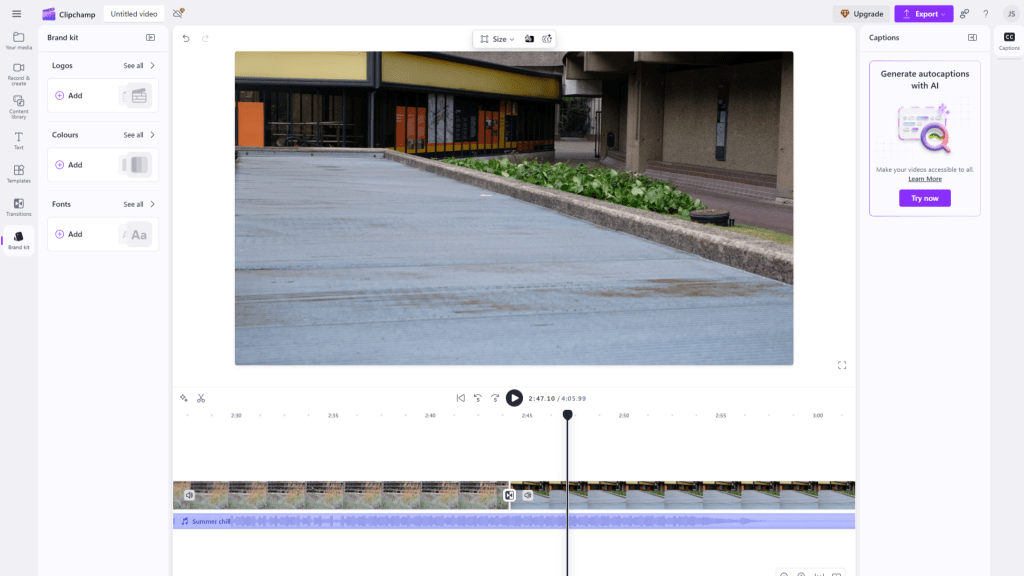 Screenshot of Microsoft ClipChamp interface being used to edit a short video