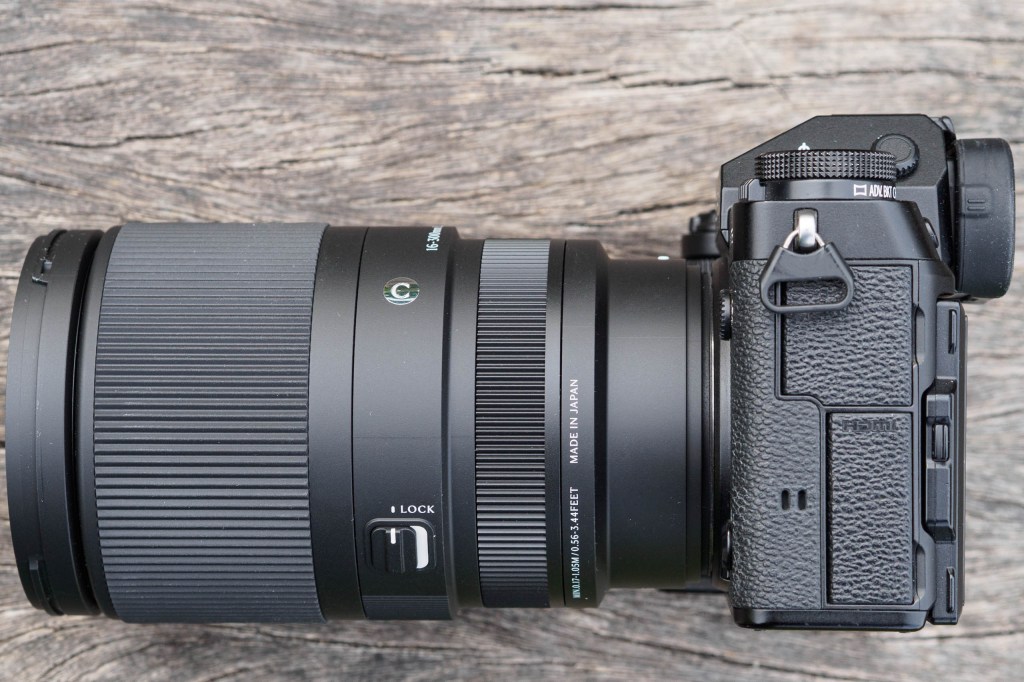 Sigma 16-300mm F3.5-6.7 DC DN showing zoom lock switch