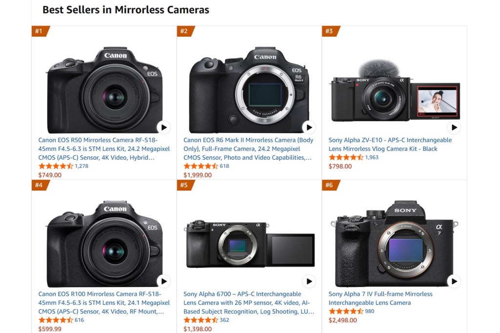 These Canon and Sony mirrorless cameras dominate the biggest sellers list on Amazon US