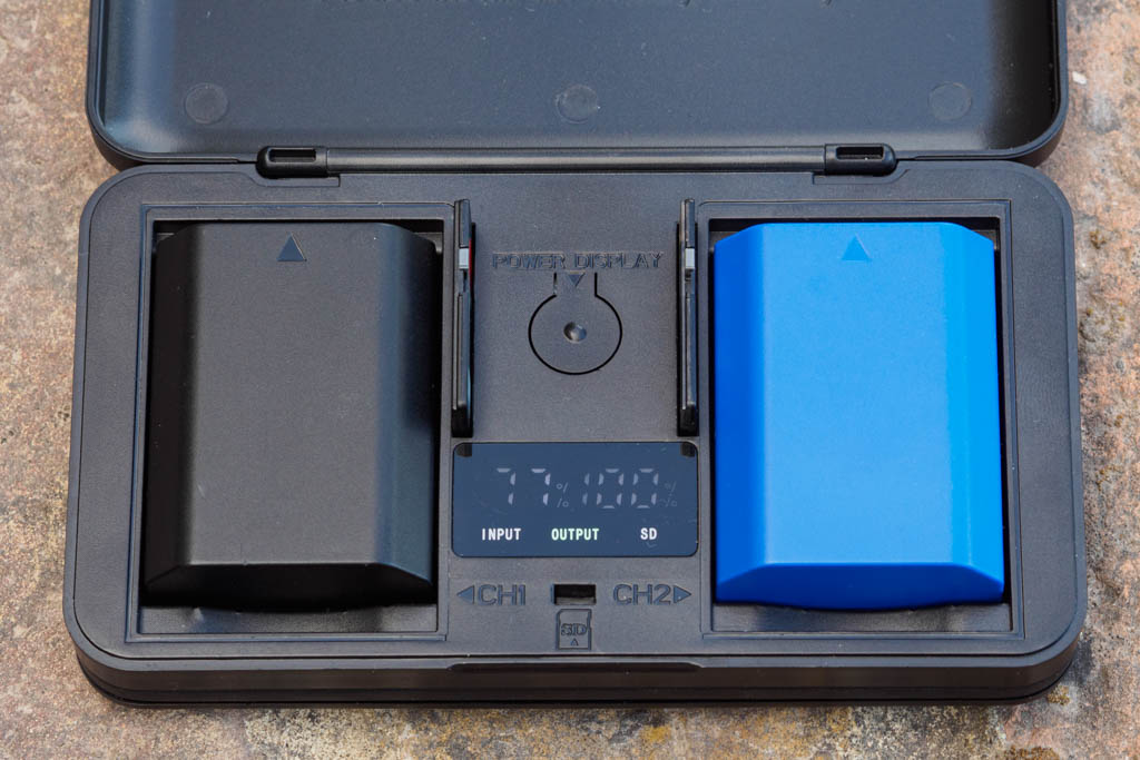 Newell LCD-PB-SD dual channel charger with batteries and SD cards installed