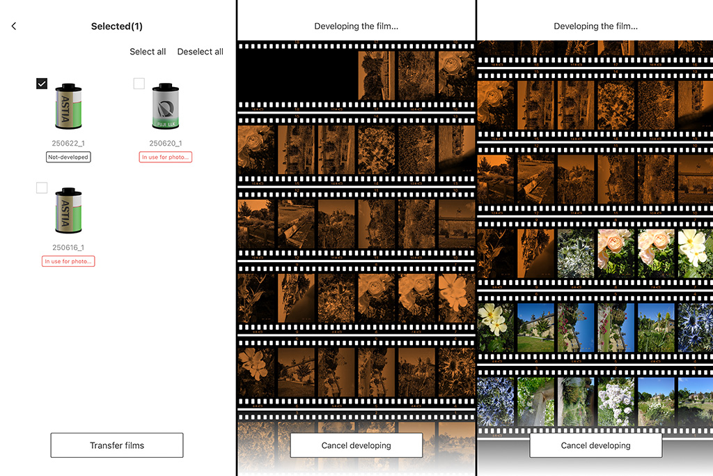 Fujifilm X half app "film development"