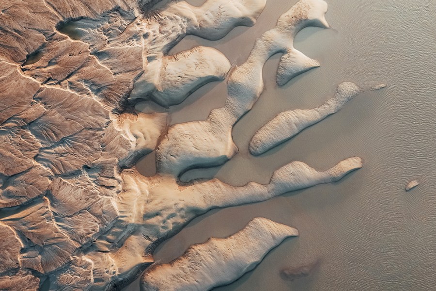 aerial shot of the River Severn’s riverbed at low tid