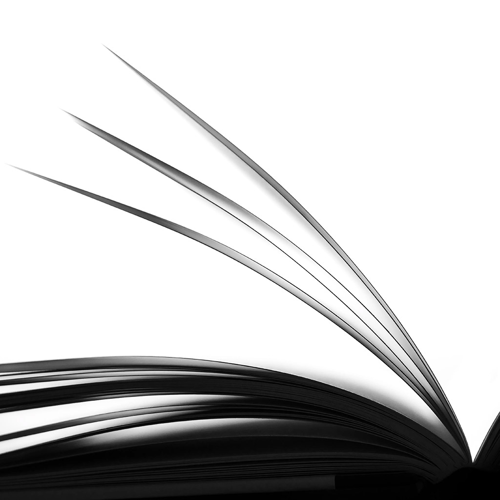 black and white close-up of pages from a book
