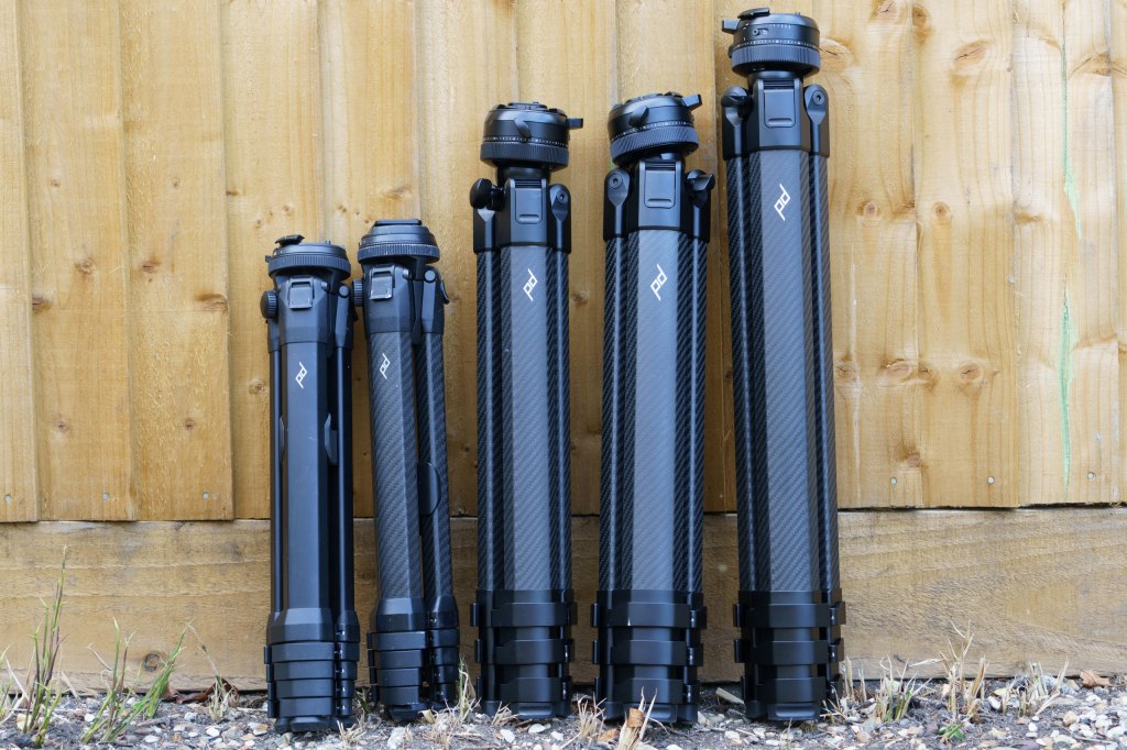 Peak Design Travel Tripod, Pro Lite Tripod, Tro Tripod and Pro Tall Tripods compared folded down