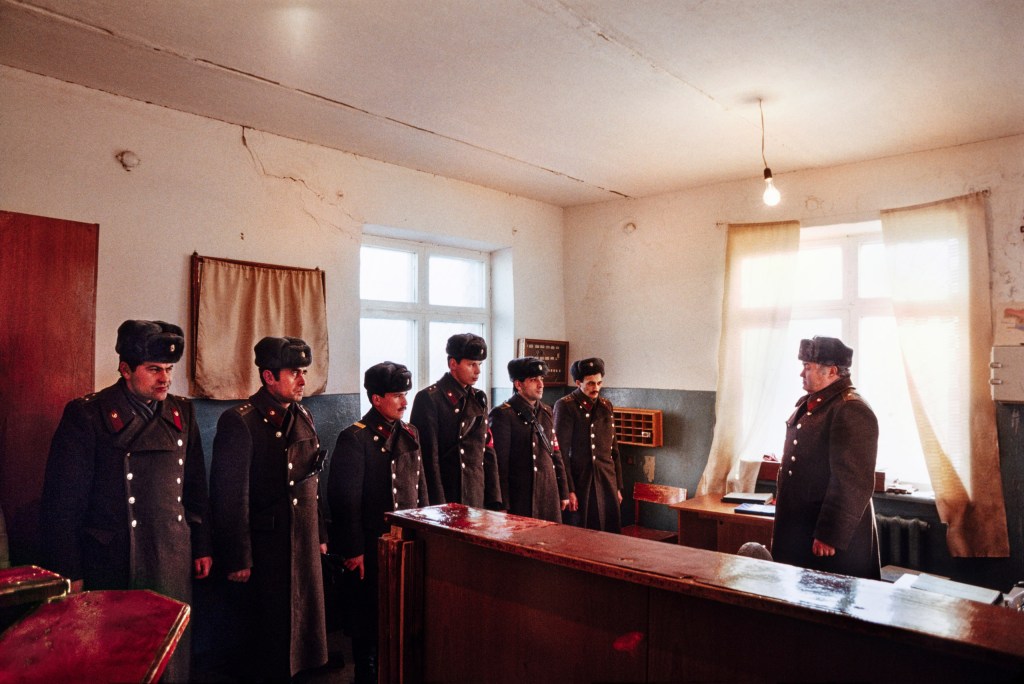 Prison guards line up before starting duty. Image Credit: Barry Lewis SINGLE USE ONLY