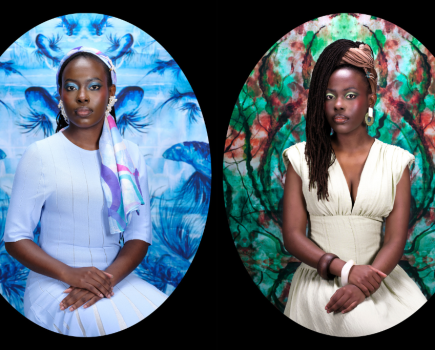 two portraits of women next to each other