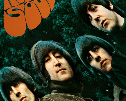 The front cover of Rubber Soul cleverly combined a globular font with a distorted ‘stretched’ photograph. SINGLE USE ONLY. Image credit: Robert Freeman/Apple Corps