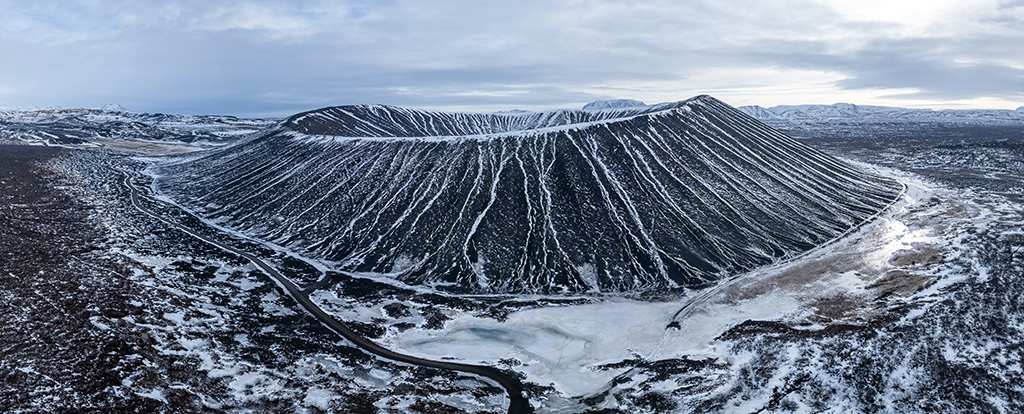 Hverfjall volcanic crater from above