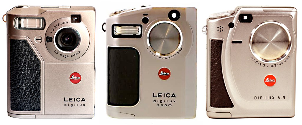 The first three FujiFilm-made cameras, left to right: Digilux, Digilux Zoom and Digilux 4.3