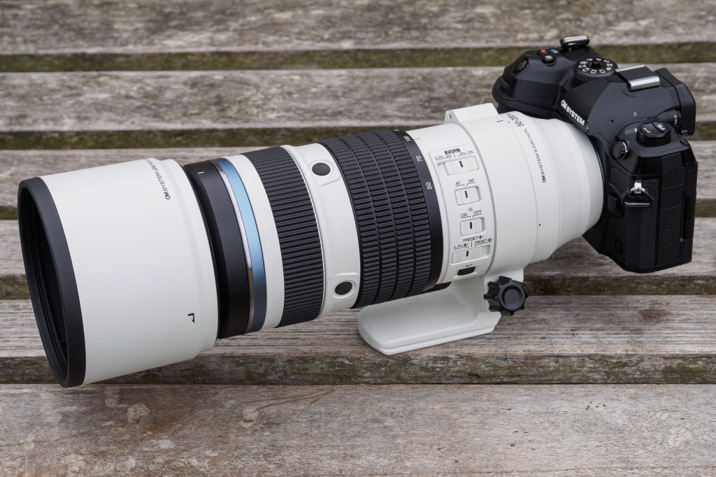 OM System 50-200mm F2.8 IS Pro with hood attached on OM-1 Mark II