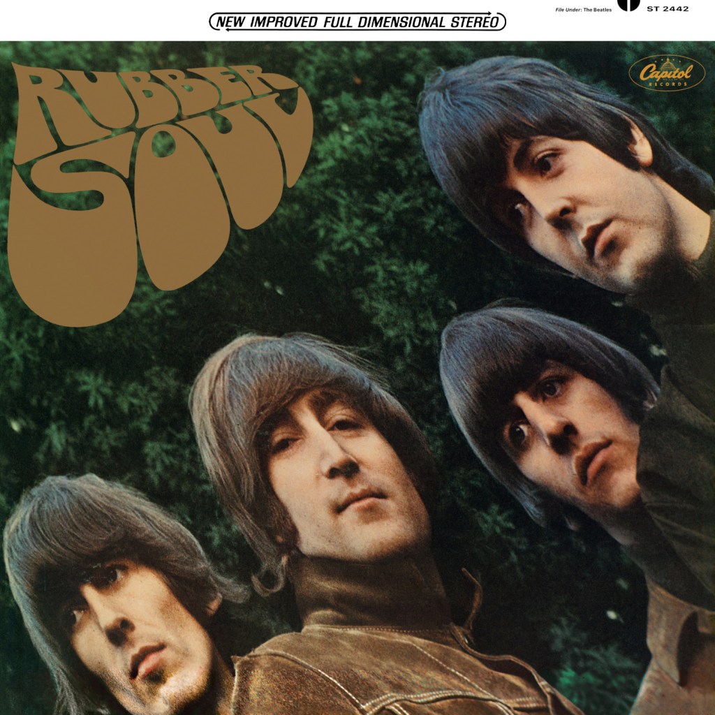 The US version of Rubber Soul, released on Capitol, featured a different colour on the album’s title logo. SINGLE USE ONLY. Copyright Robert Freeman/Apple Corps