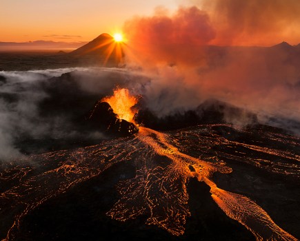 volcano eruption aerial shot