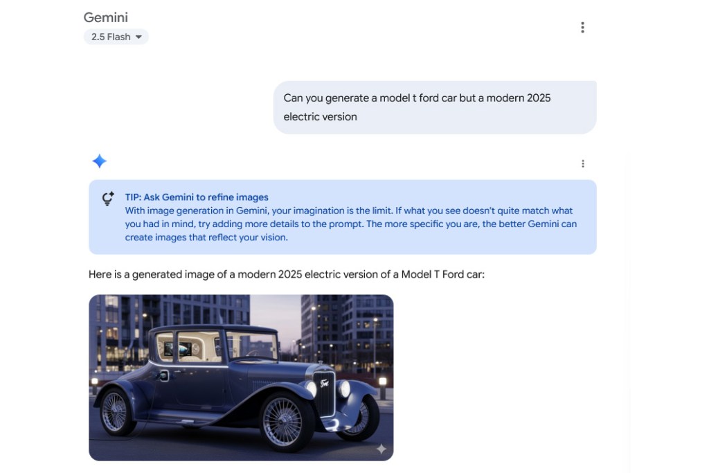 Google's Gemini 2.5 Flash was used to generate this image of a modern Model T Ford car. Image: AP/Google