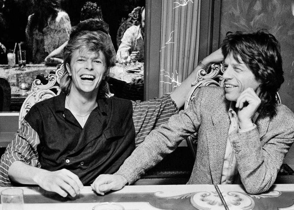 David Bowie and Mick Jagger, Soho, 1987. Jagger tweeted this picture after Bowie’s death in January 2016 