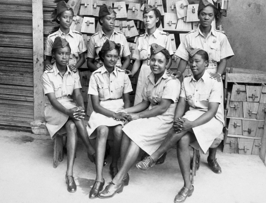 The Auxiliary Territorial Service In Trinidad, 1945, A group of ATS (Auxiliary Territorial Service) clerks at work in the storeroom of the Trinidad Base Command, Port of Spain, Trinidad in 1945. (Photo by Imperial War Museums via Getty Images)
