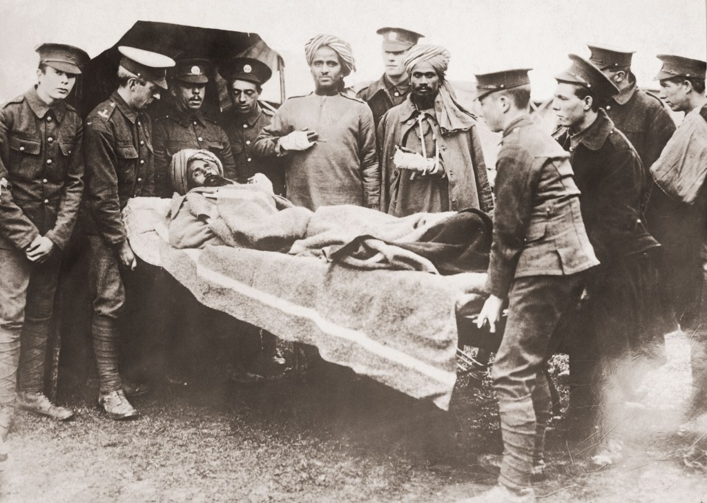 An Indian soldier serving with the British Army is stretchered to hospital during World War I, circa 1916. (Photo by FPG/Hulton Archive/Getty Images)