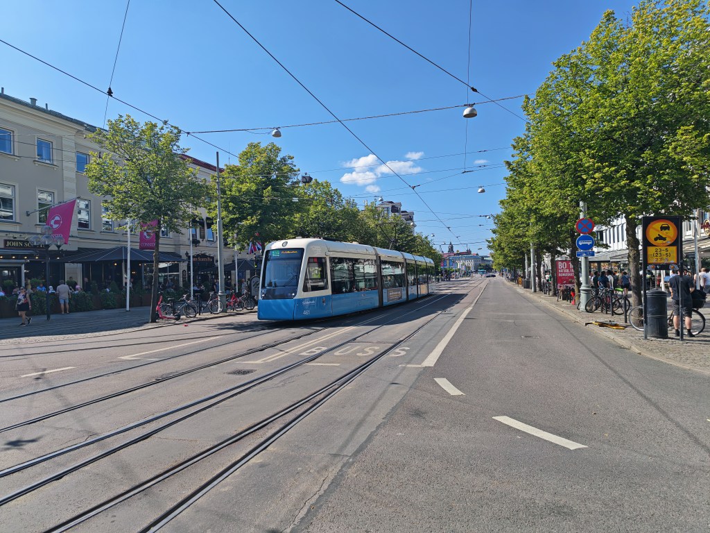 blue tram in sweden