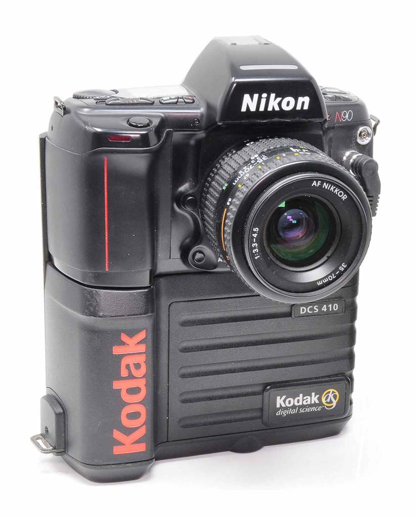 Kodak DCS 410, 
which mounted Kodak digital technology on a Nikon N90 SLR