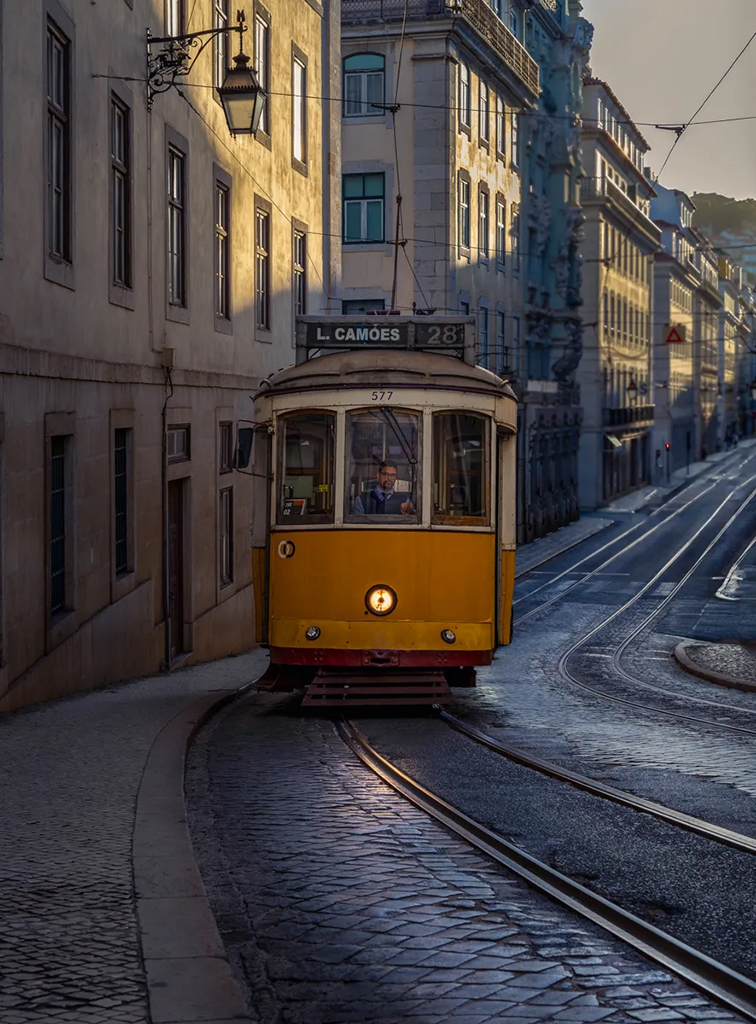 yellow tram in lisbon