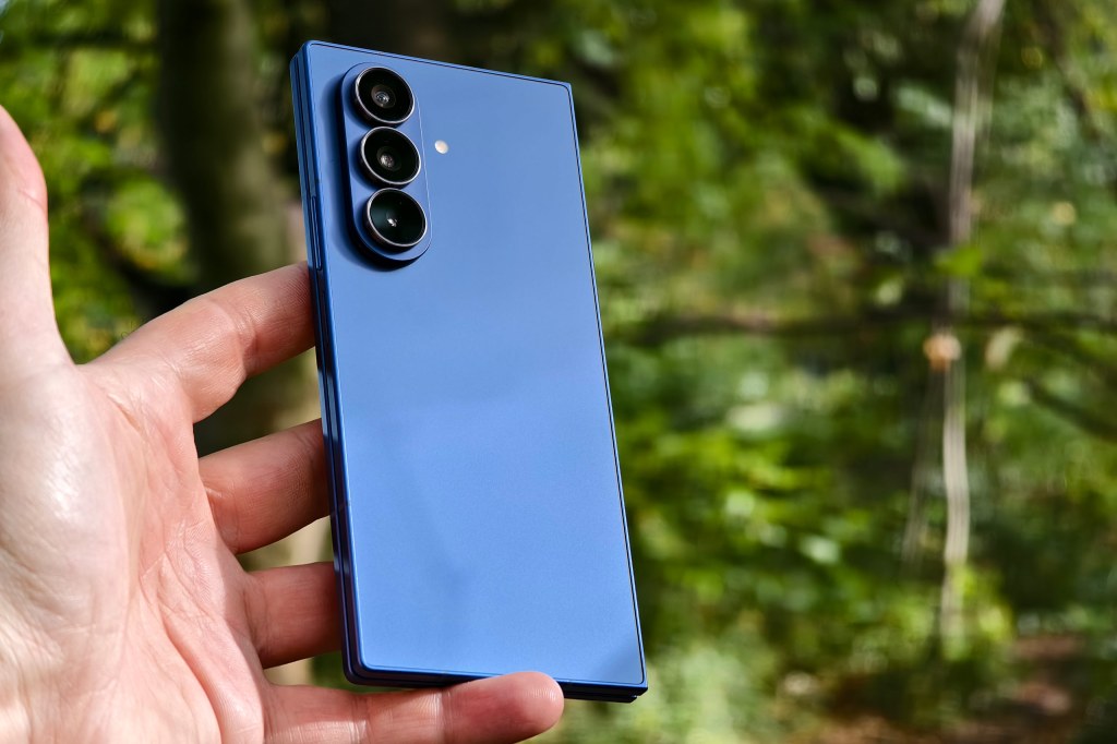 Samsung Galaxy Z Fold7 in blue. Photo Joshua Waller
