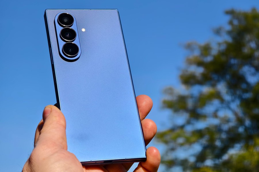 Samsung Galaxy Z Fold7 in blue. Photo Joshua Waller