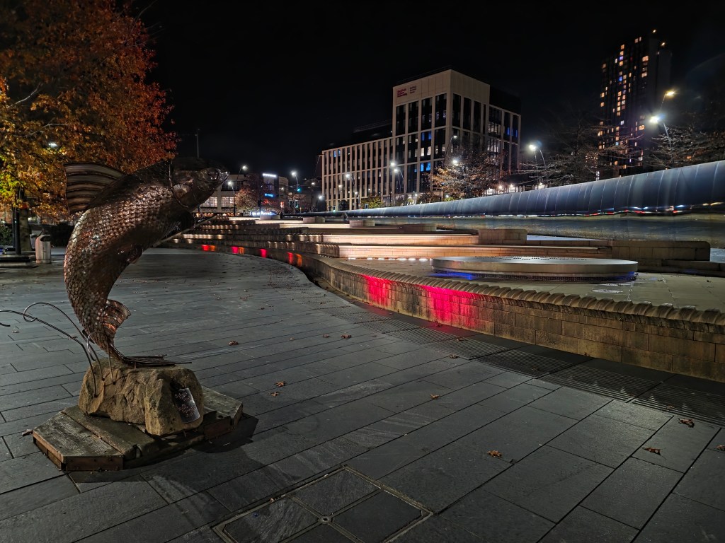 Night mode, low-light, Sheffield. Selecting the night mode gives better results than leaving it on auto. Photo Joshua Waller