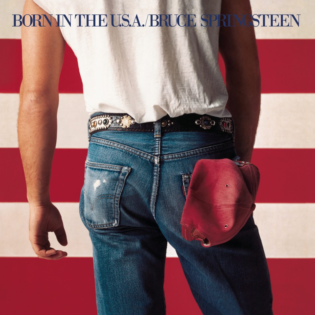 The Born in the U.S.A. album cover was shot with Bruce Springsteen standing in front of a 25 feet version of the US flag. SINGLE USE ONLY. Copyright: Columbia Records/Annie-Leibovitz