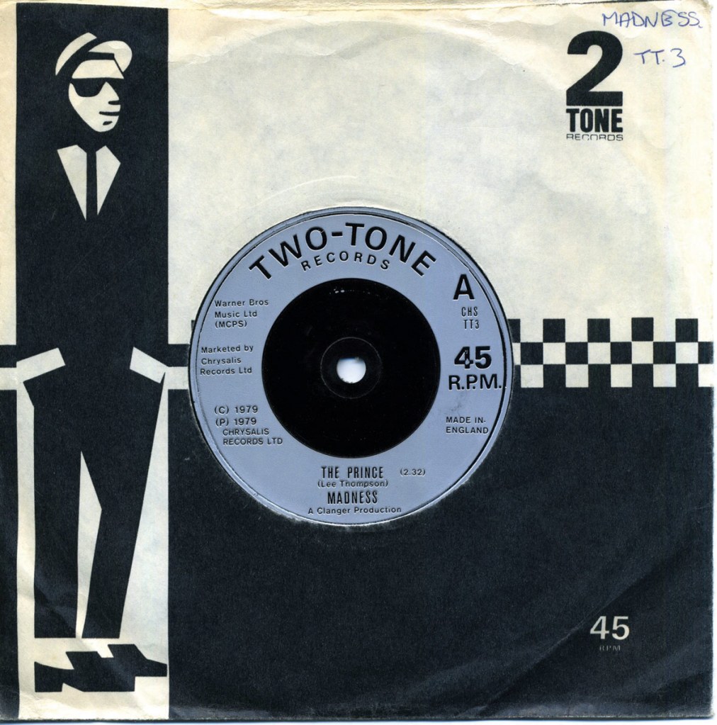 The first ever Madness single, The Prince, came out on the Two Tone record label, which had its very distinctive black and white logo..Credit: Two Tone Records. SINGLE USE ONLY