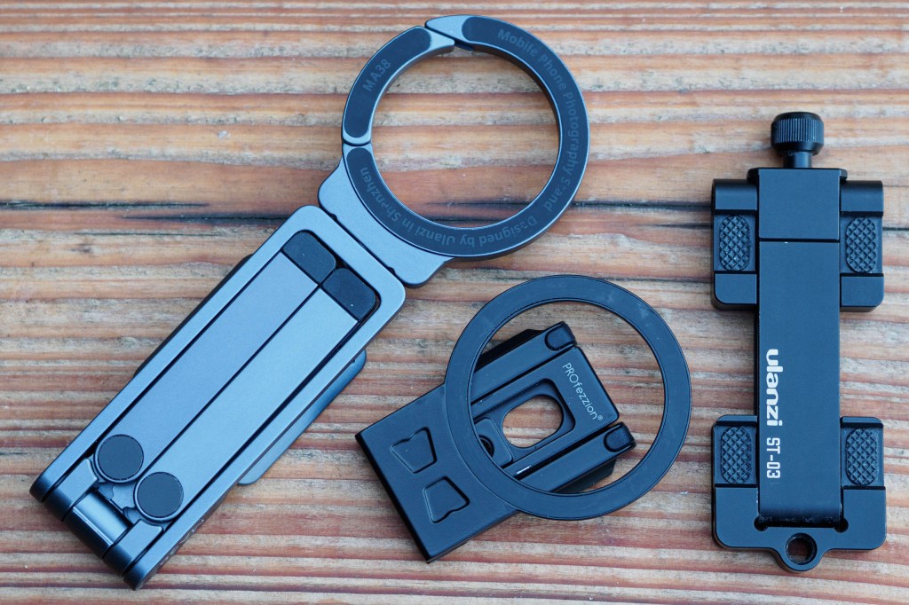 Ulanzi MA38 compared to simple magnetic and clamp-type smartphone tripod adapters