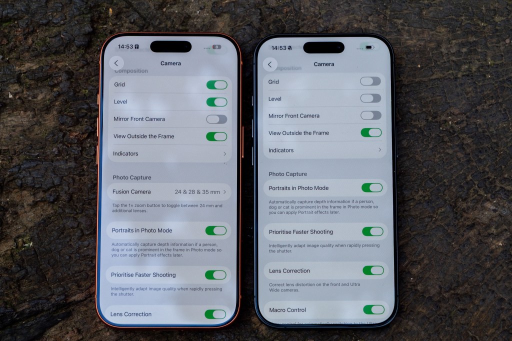 iPhone 17 Pro vs iPhone 17 side by side camera settings