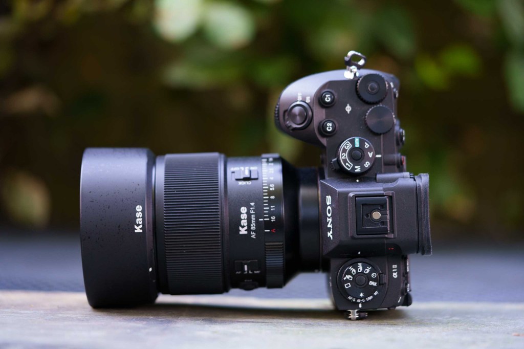 Kase 85mm F1.4 AF lens mounted on Sony