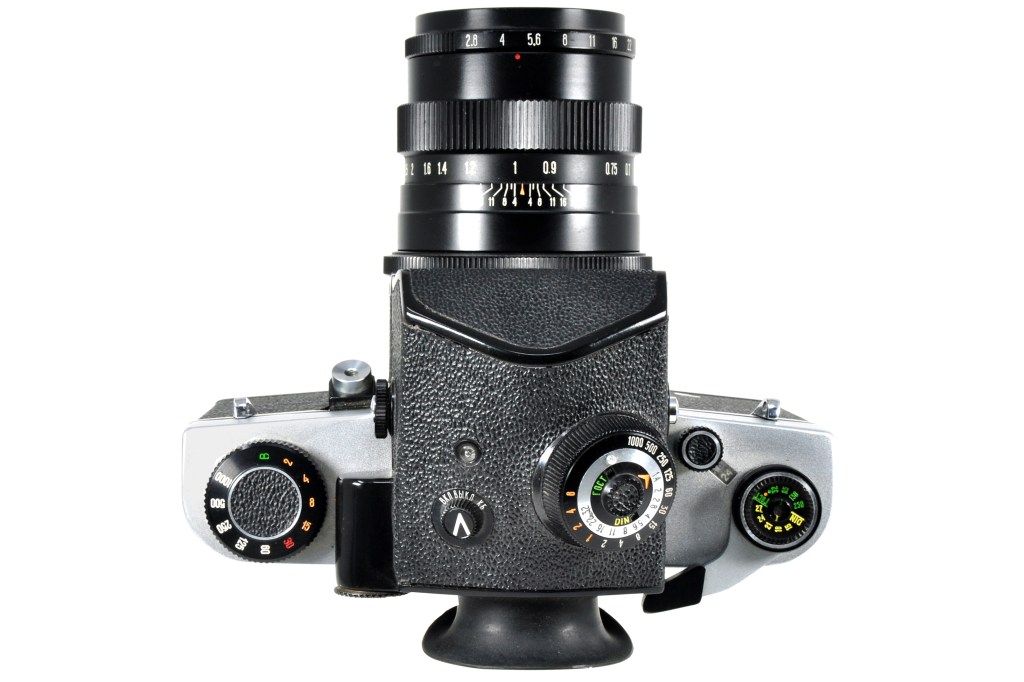 View from the top, showing the exposure calculator mounted on the prism