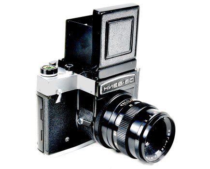 The Kiev with its waist-level viewfinder attached