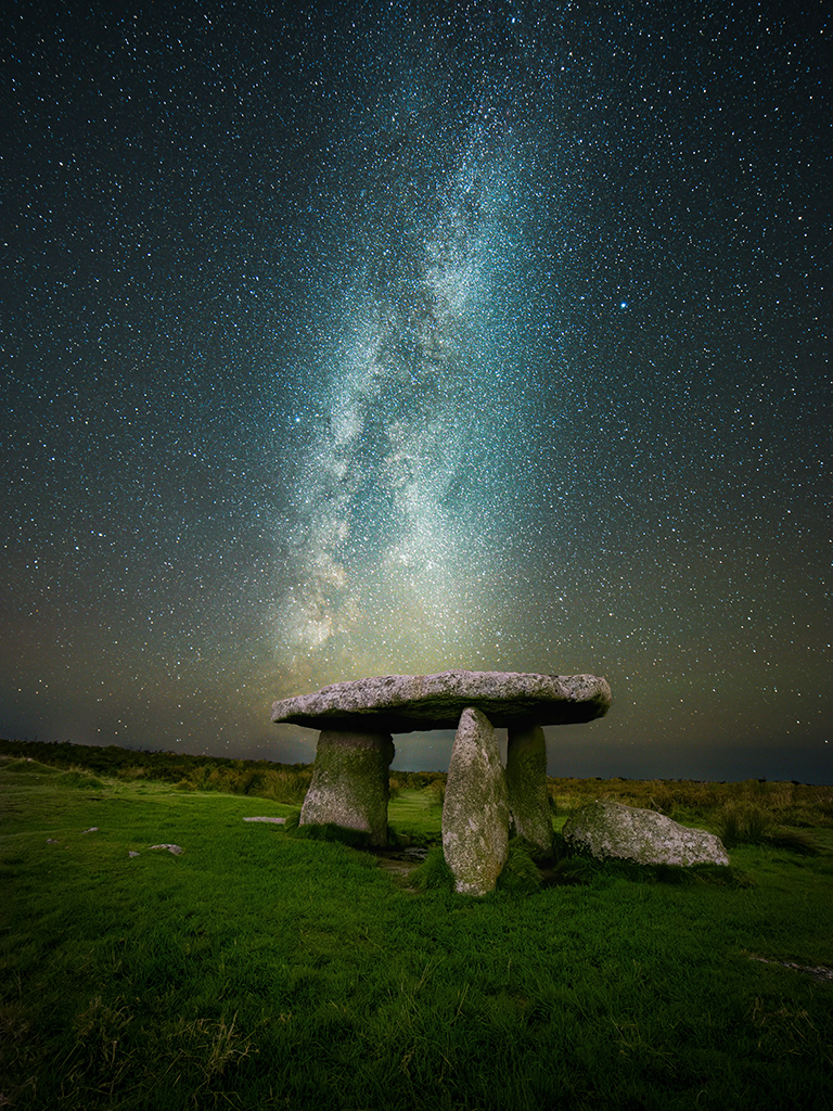 Lanyon Quoit, in Cornwall with milky way sky in the background
