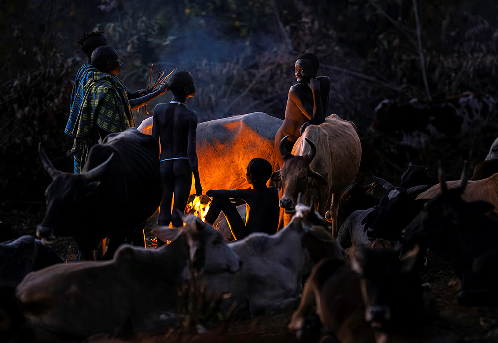night time camping scene