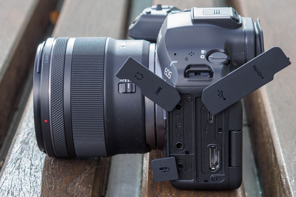 Canon EOS R6 Mark III connector ports.