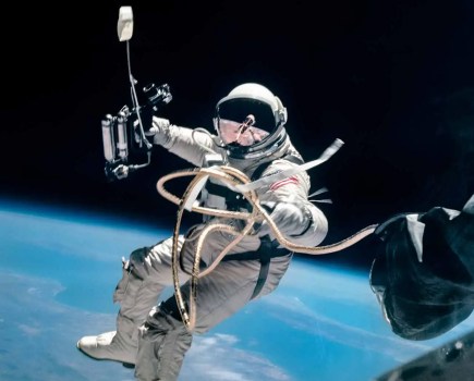 Ed White floats in the void during the first U.S. spacewalk on Gemini 4, 3 June 1965
