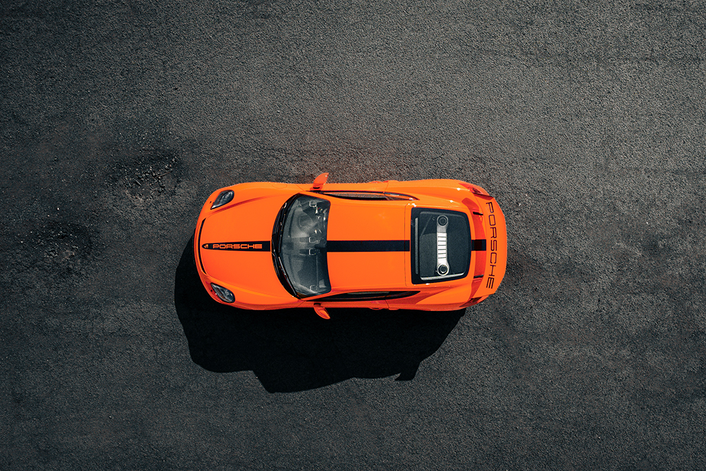 orange sports car from above