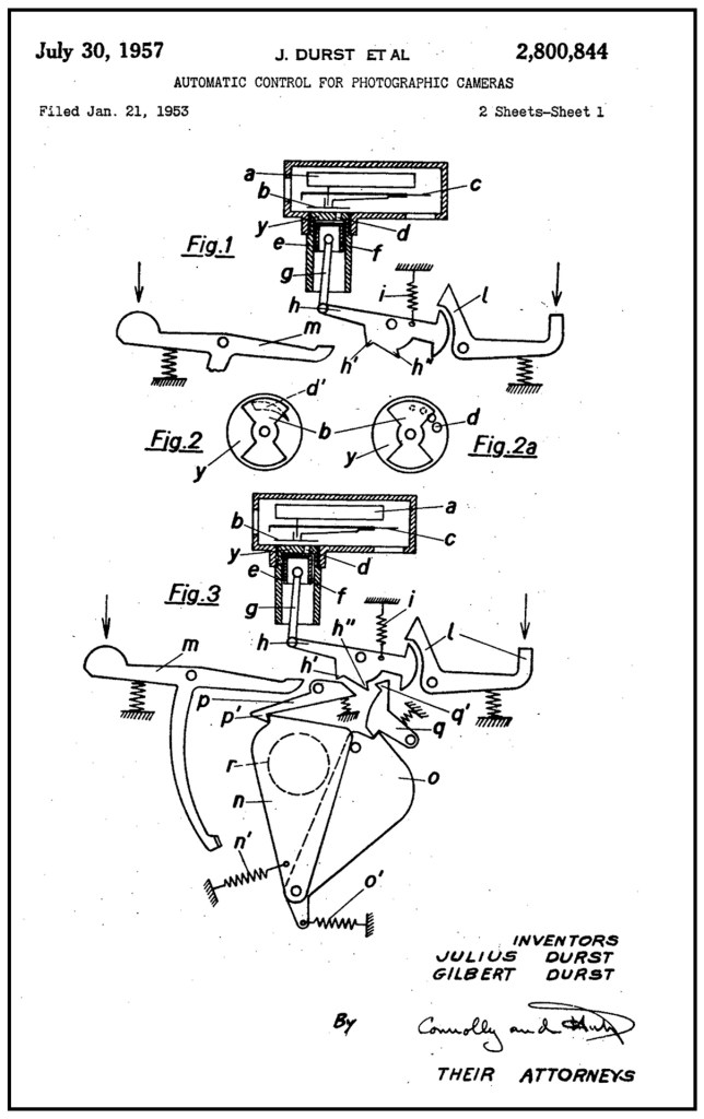 The Durst patent for the Automatica’s strange pneumatic shutter speed control