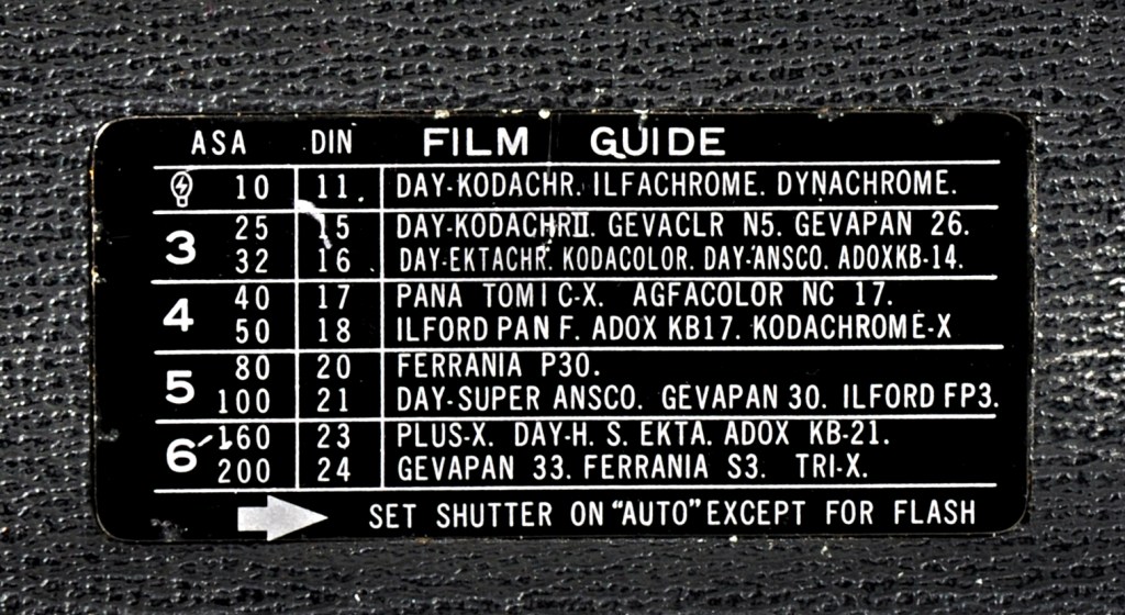 A scale on the back of Emitax indicated which number needed to be set on the lens according to various film types and speeds.