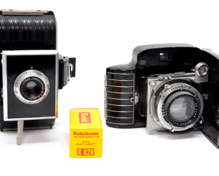 Kodak Bantam (left) and Bantam Special with a box of 828 Kodachrome film
